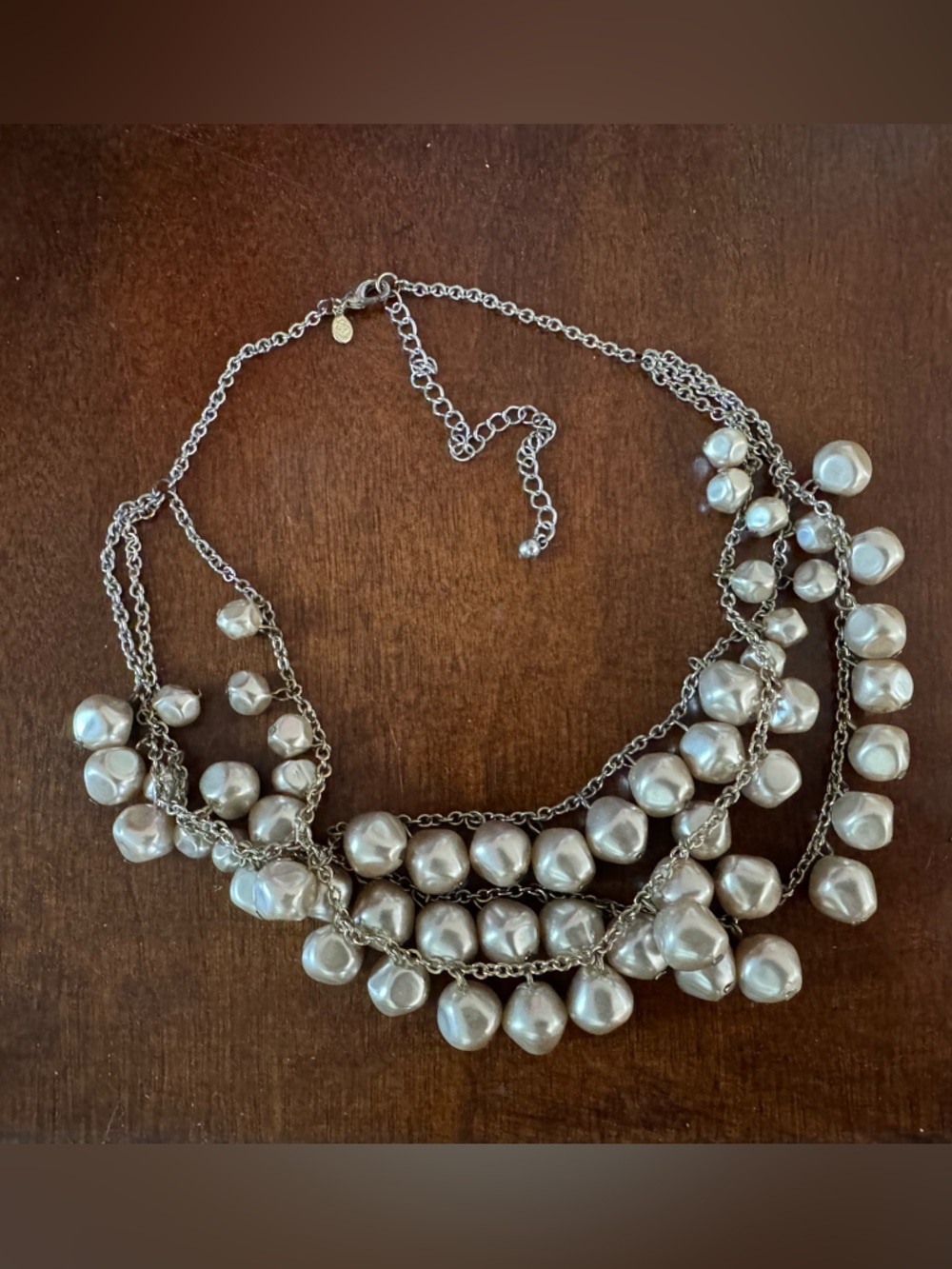 Premier Designs Silver Pearl Multi-Strand Drop Necklace